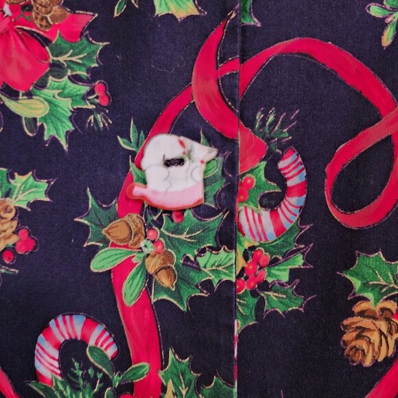 DOGWOOD LANE Holly Candy Cane Christmas Jumper Dress Pockets Ceramic Buttons M - Picture 8 of 12